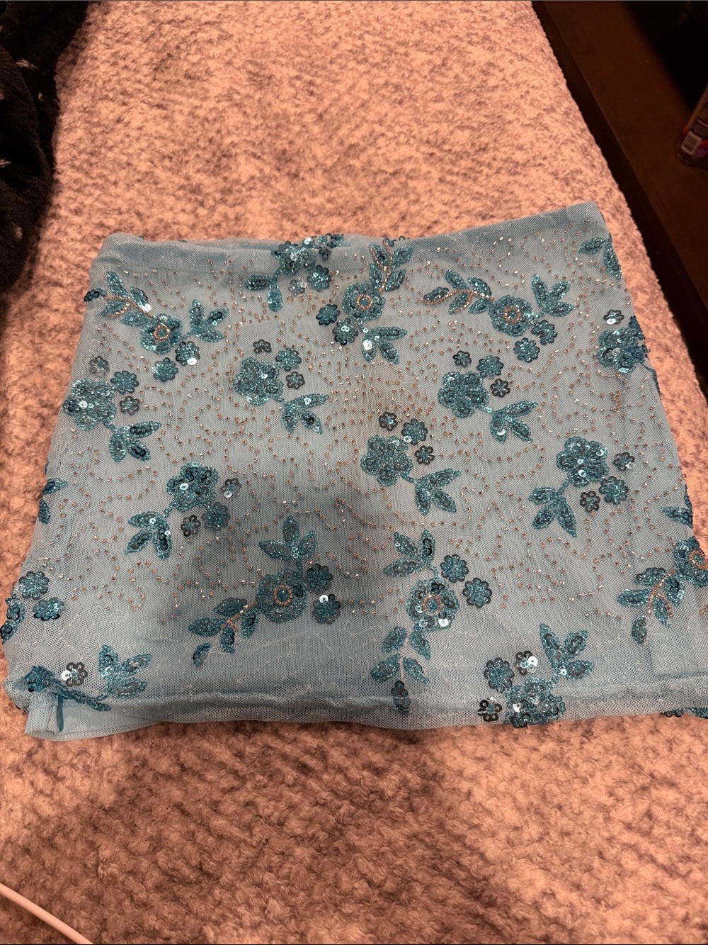 White Fox Boutique Aqua Blue Floral Sequin Mesh Wrap